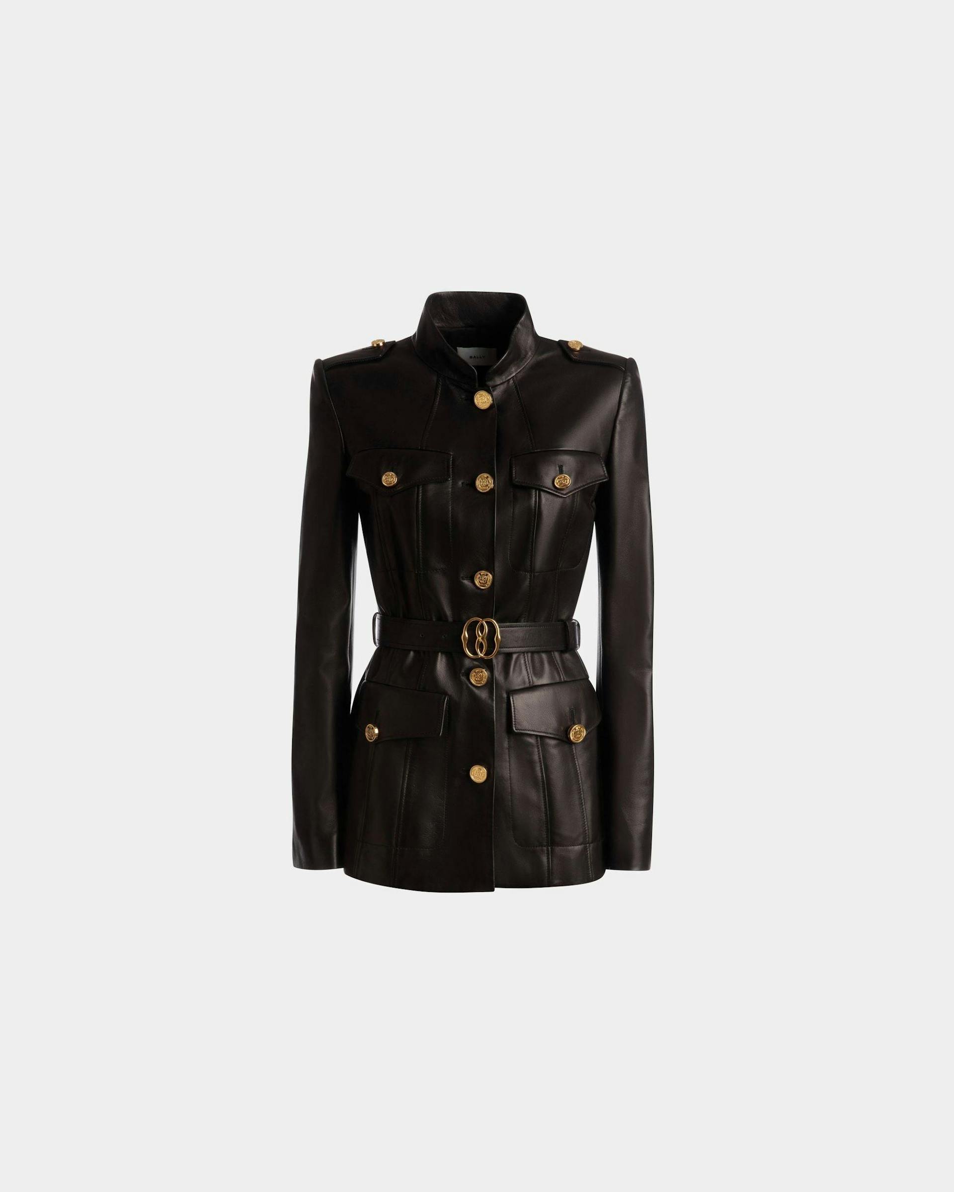 Women's Belted Jacket In Black Leather | Bally | Still Life Front