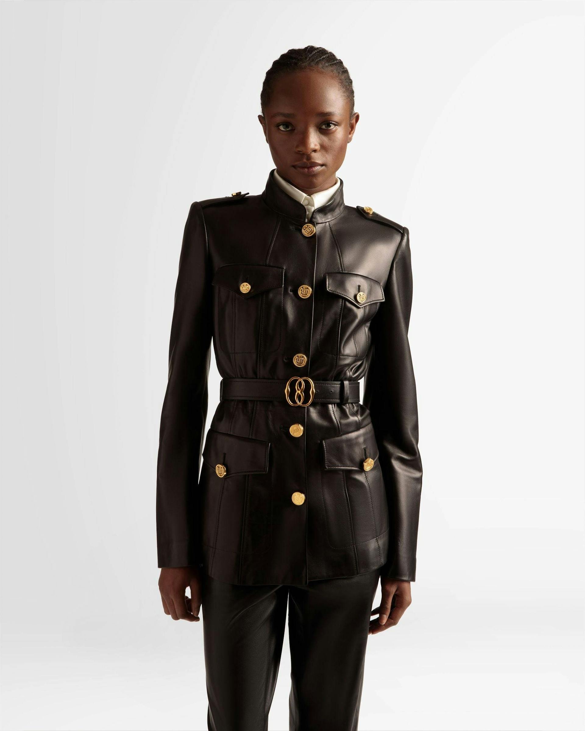 Belted Jacket In Black Leather - Women's - Bally - 03