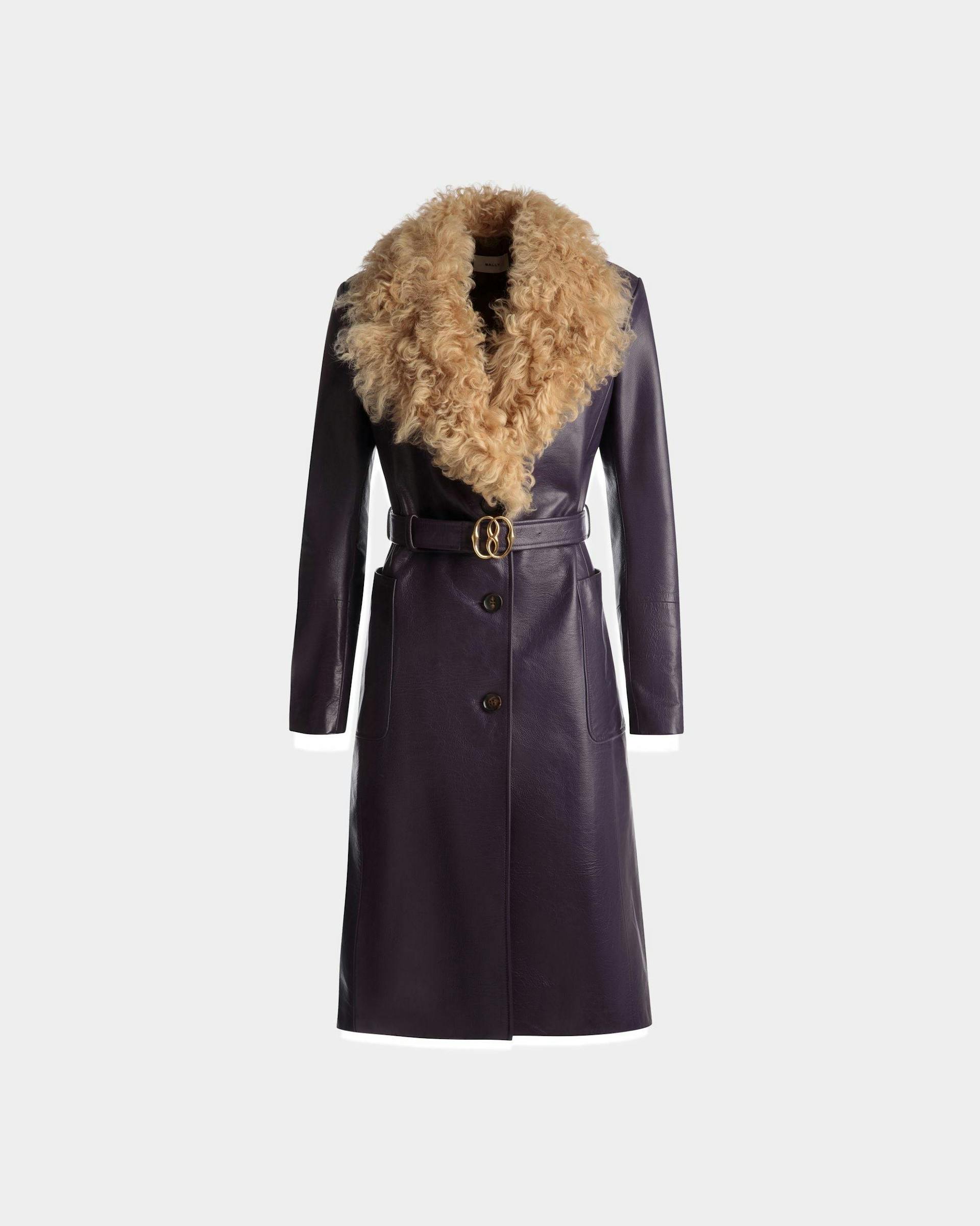 Fur Collar Coat In Orchid Leather - Women's - Bally - 01