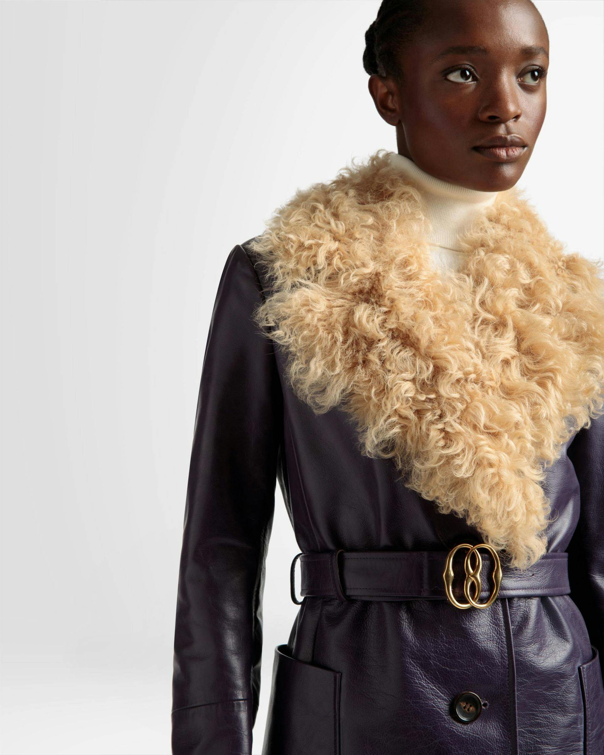 Fur Collar Coat In Orchid Leather - Women's - Bally - 04