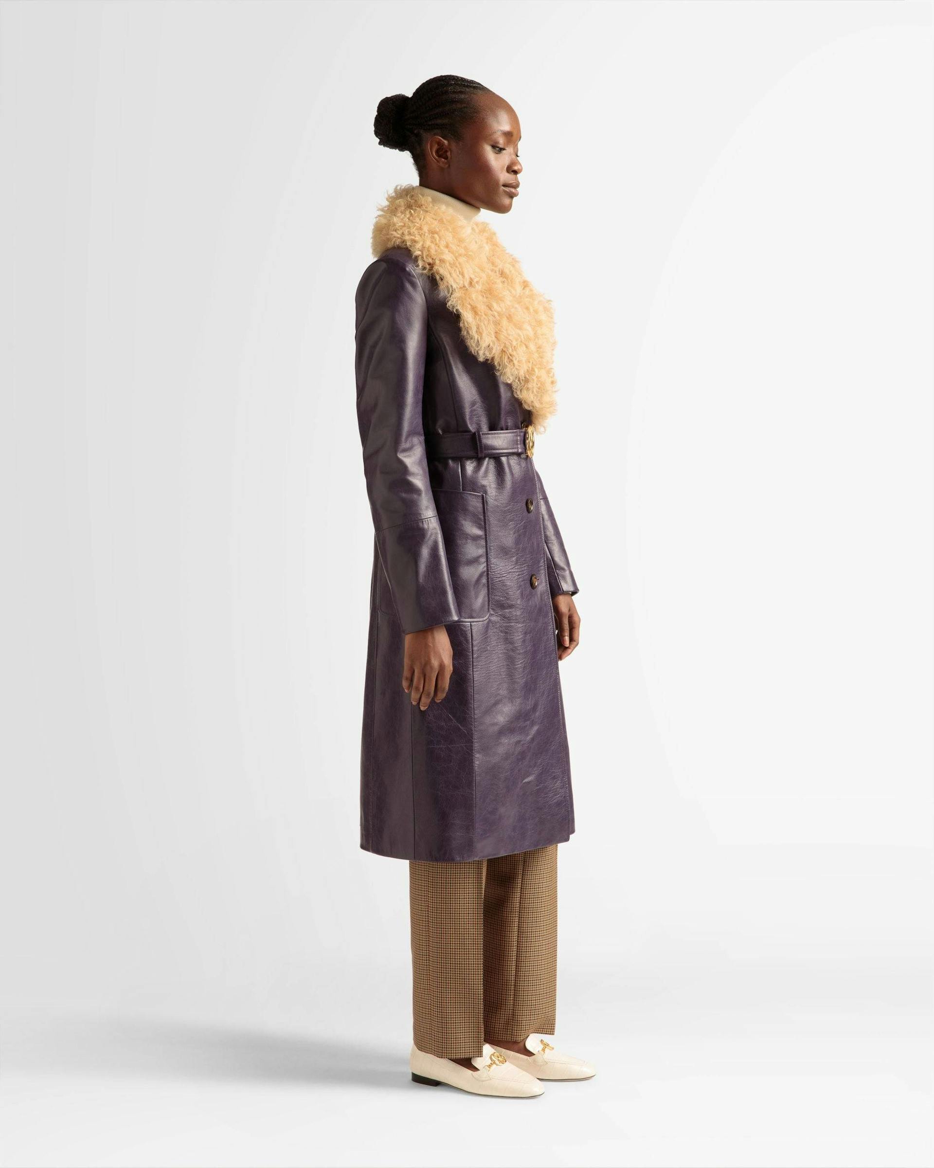 Fur Collar Coat In Orchid Leather - Women's - Bally - 05