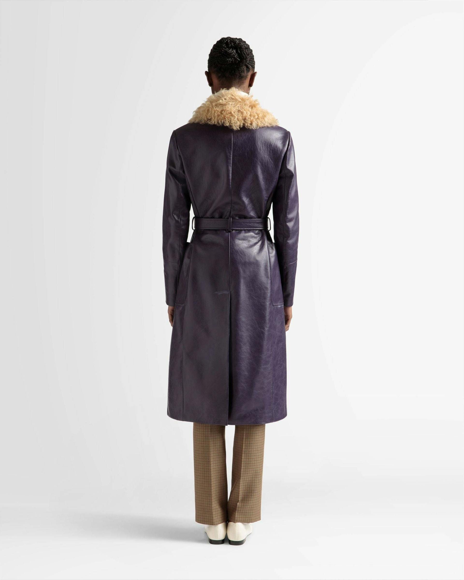 Fur Collar Coat In Orchid Leather - Women's - Bally - 06