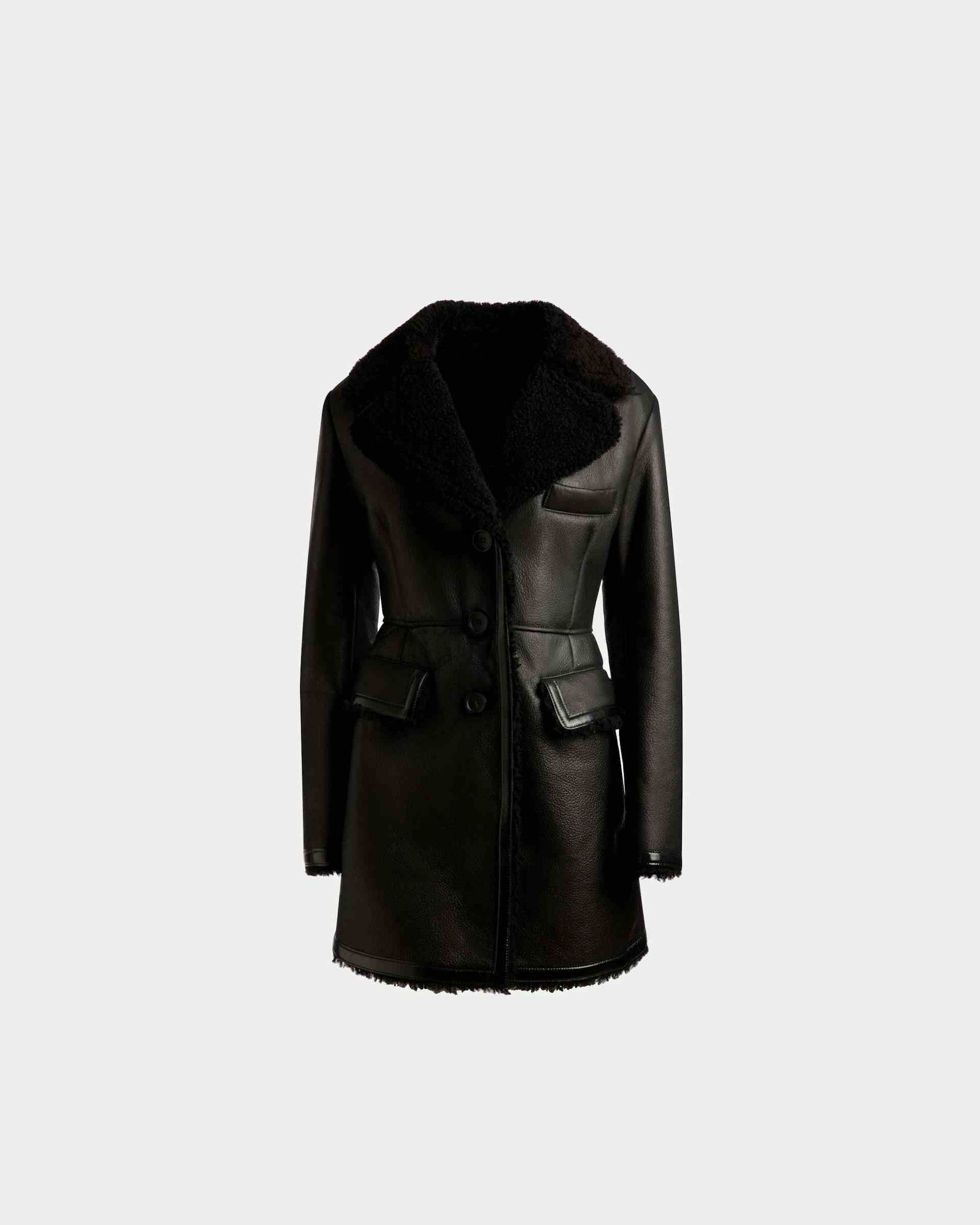 Wool-lined Coat In Black Leather - Women's - Bally