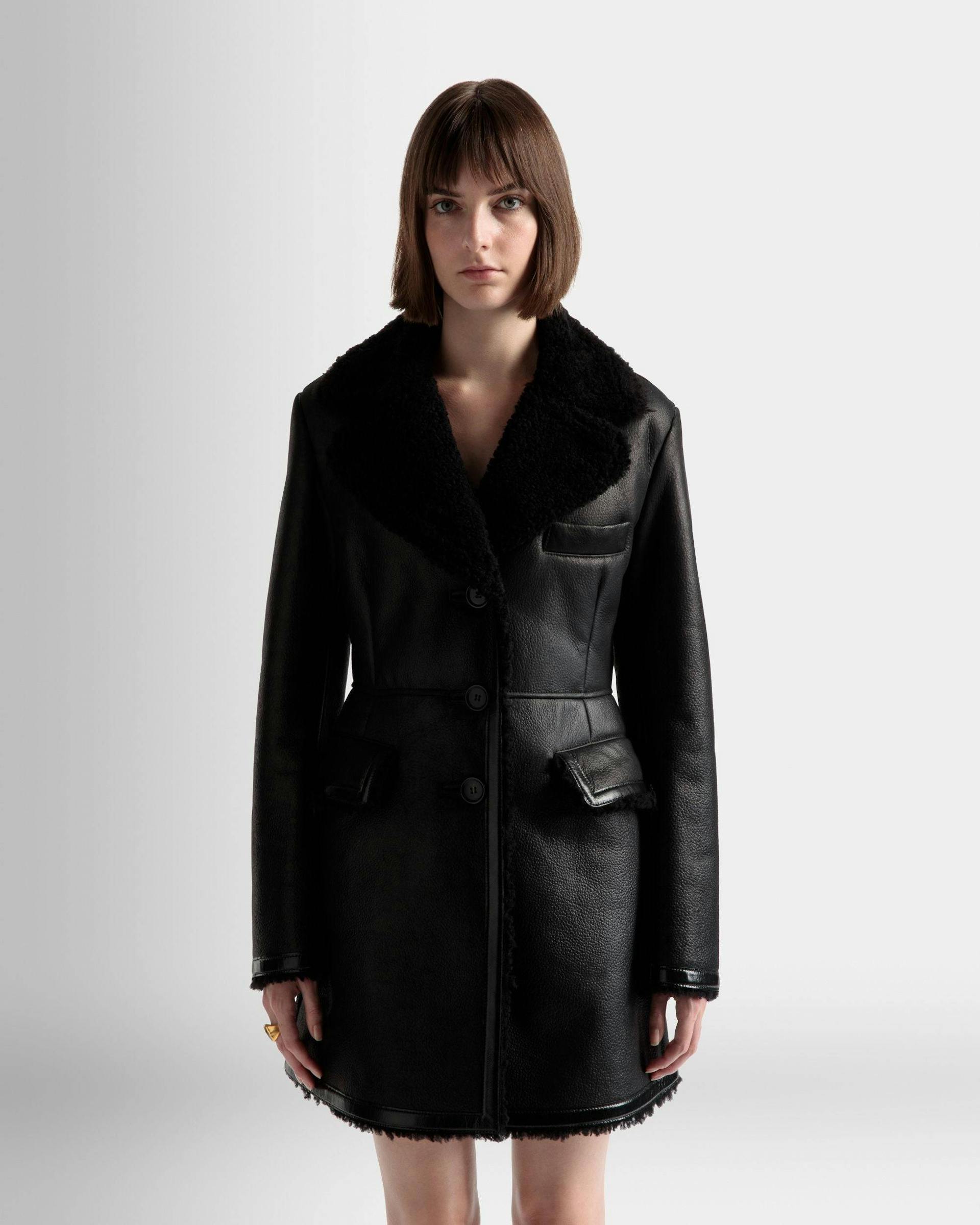 Wool-lined Coat In Black Leather - Women's - Bally - 03