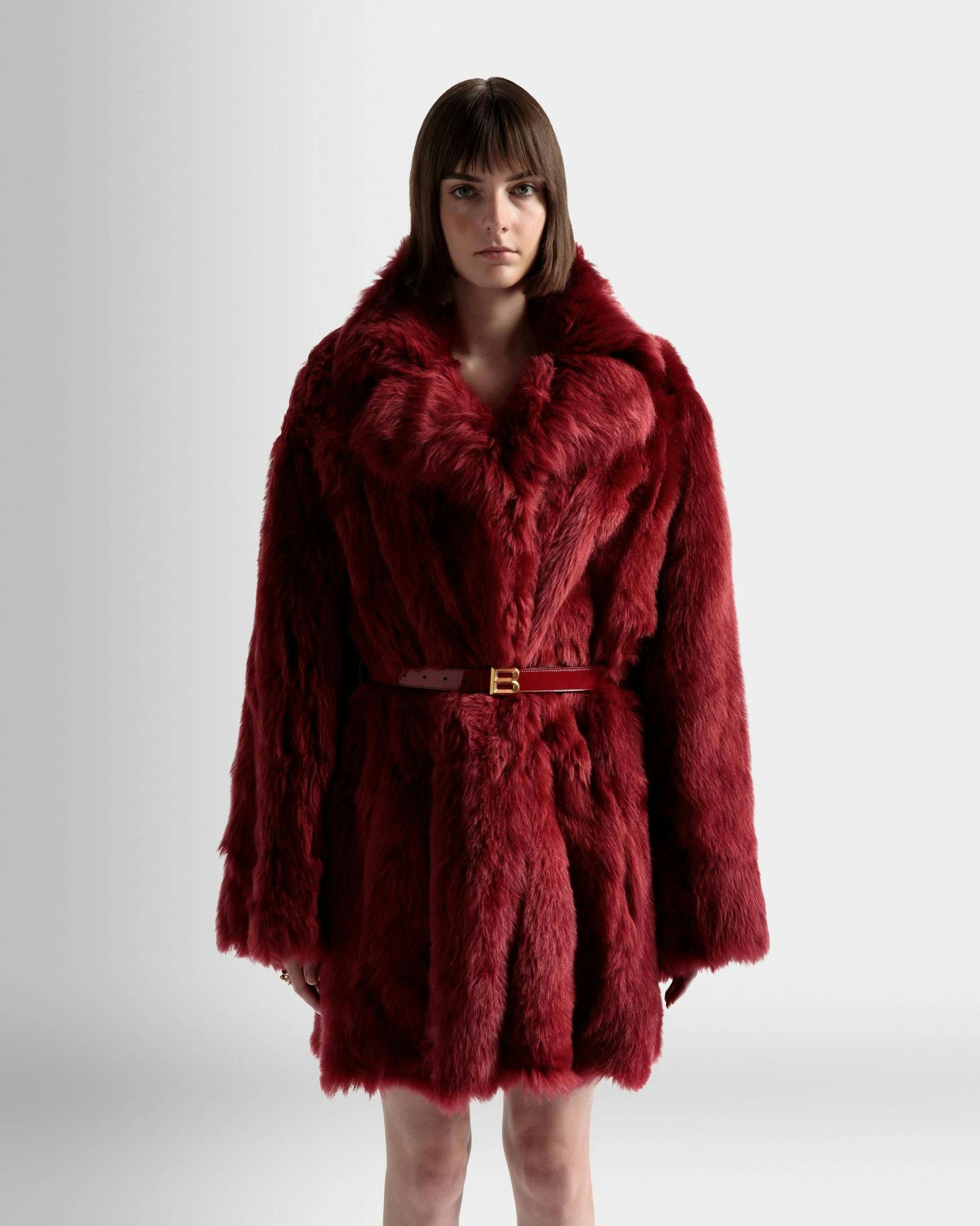 Velor Coat In Red Leather - Women's - Bally - 03