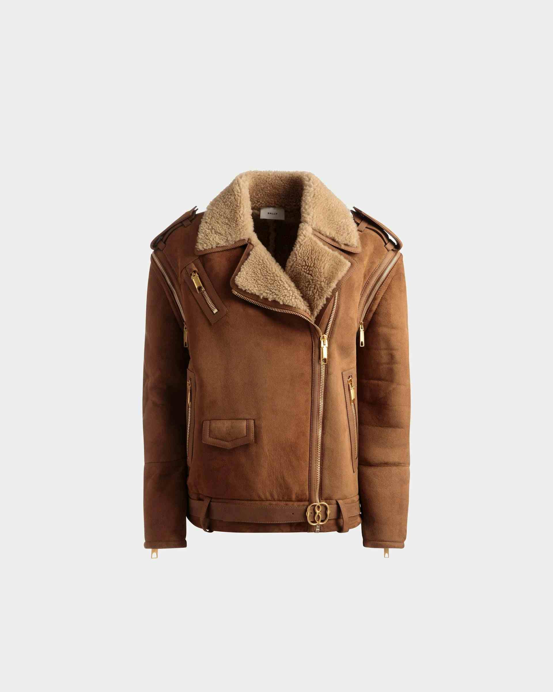 Double-Breasted Shearling Jacket In Brown Suede - Women's - Bally