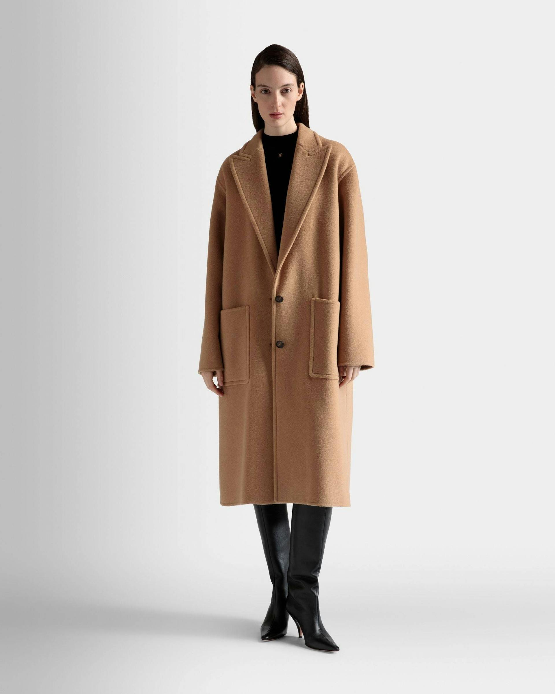 Single-Breasted Coat In Camel Cashmere Wool Mix - Women's - Bally - 02