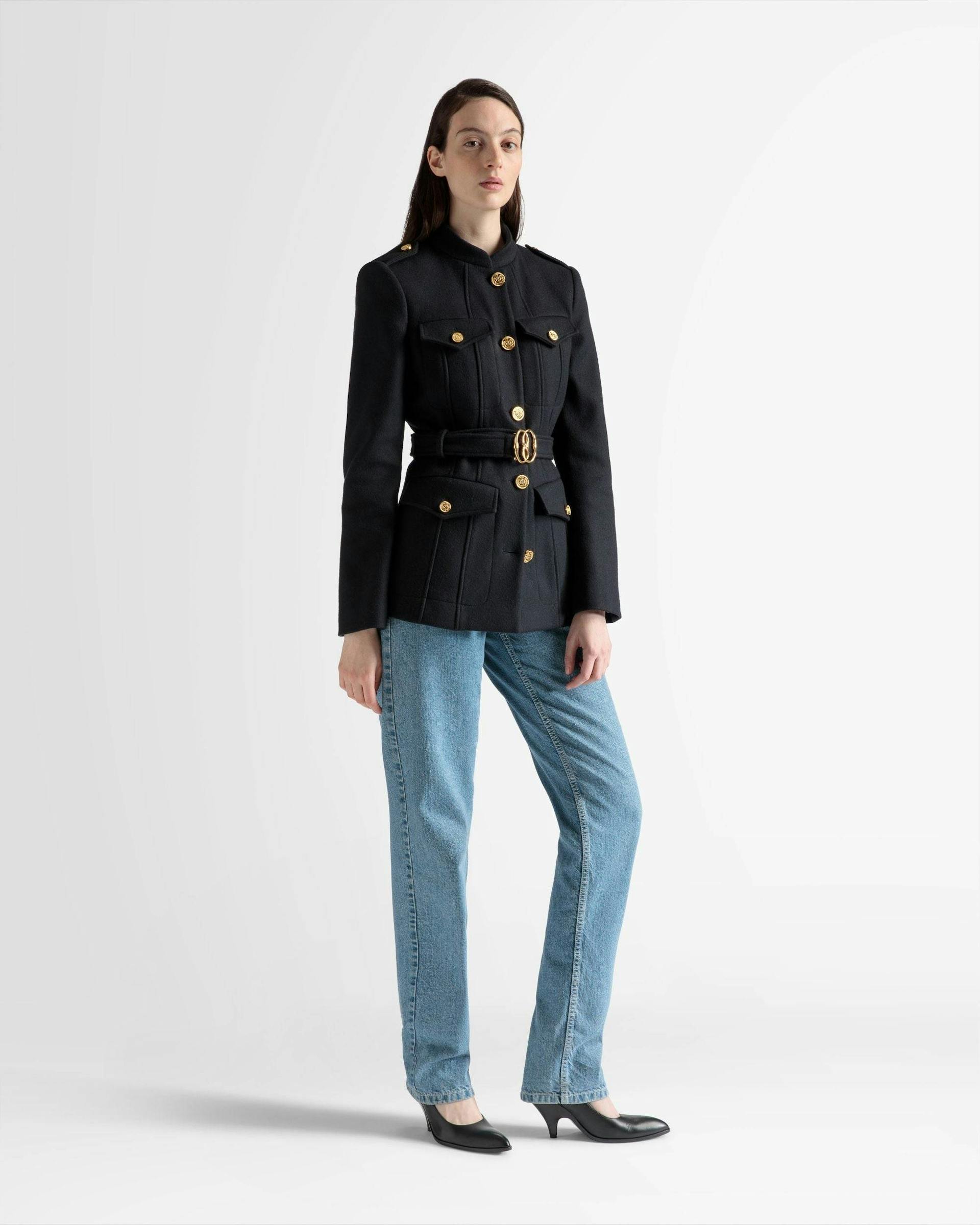 Belted Jacket In Navy Wool - Women's - Bally - 02