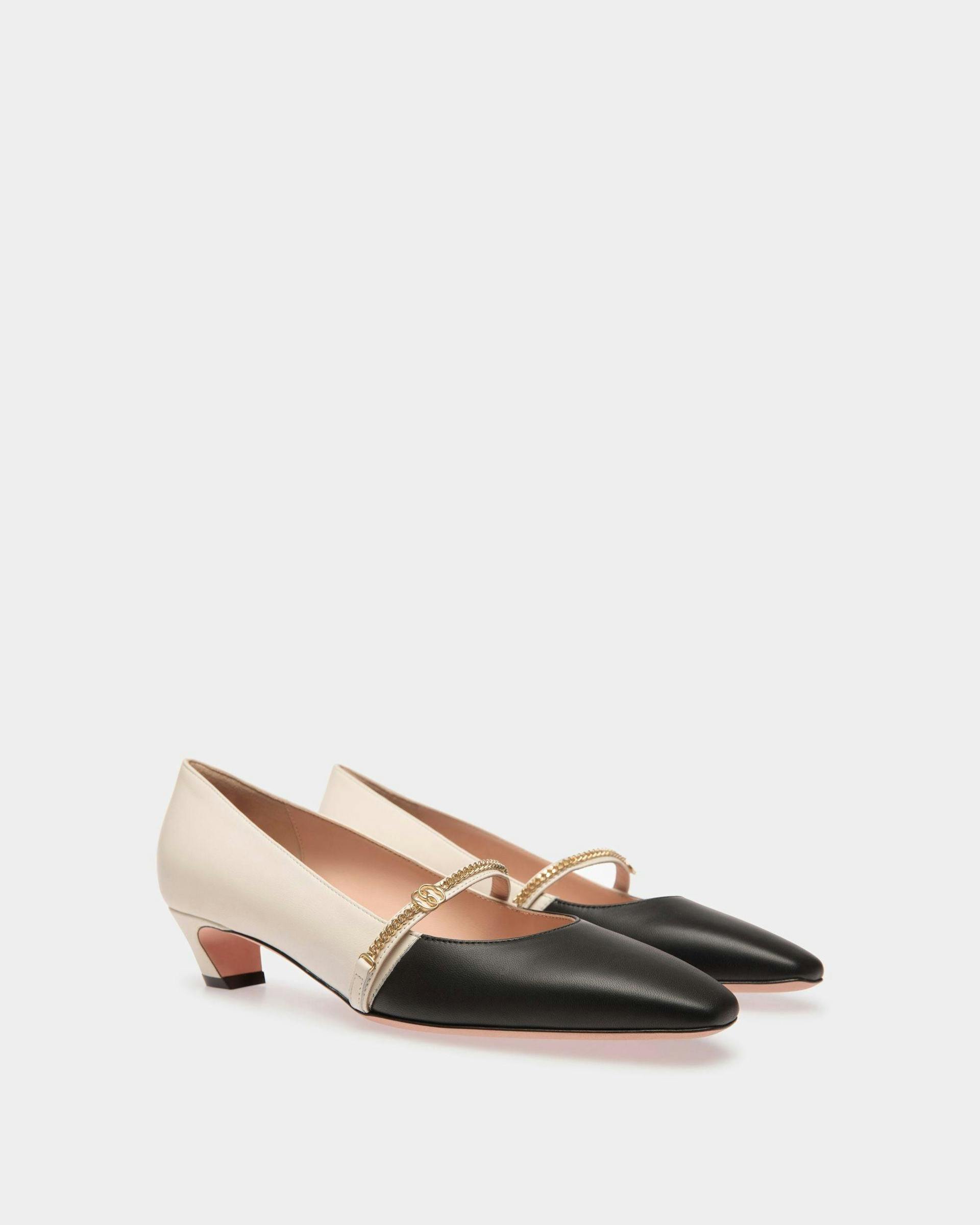Women's Sylt Mary-Jane Pump In Black And White Leather | Bally | Still Life 3/4 Front