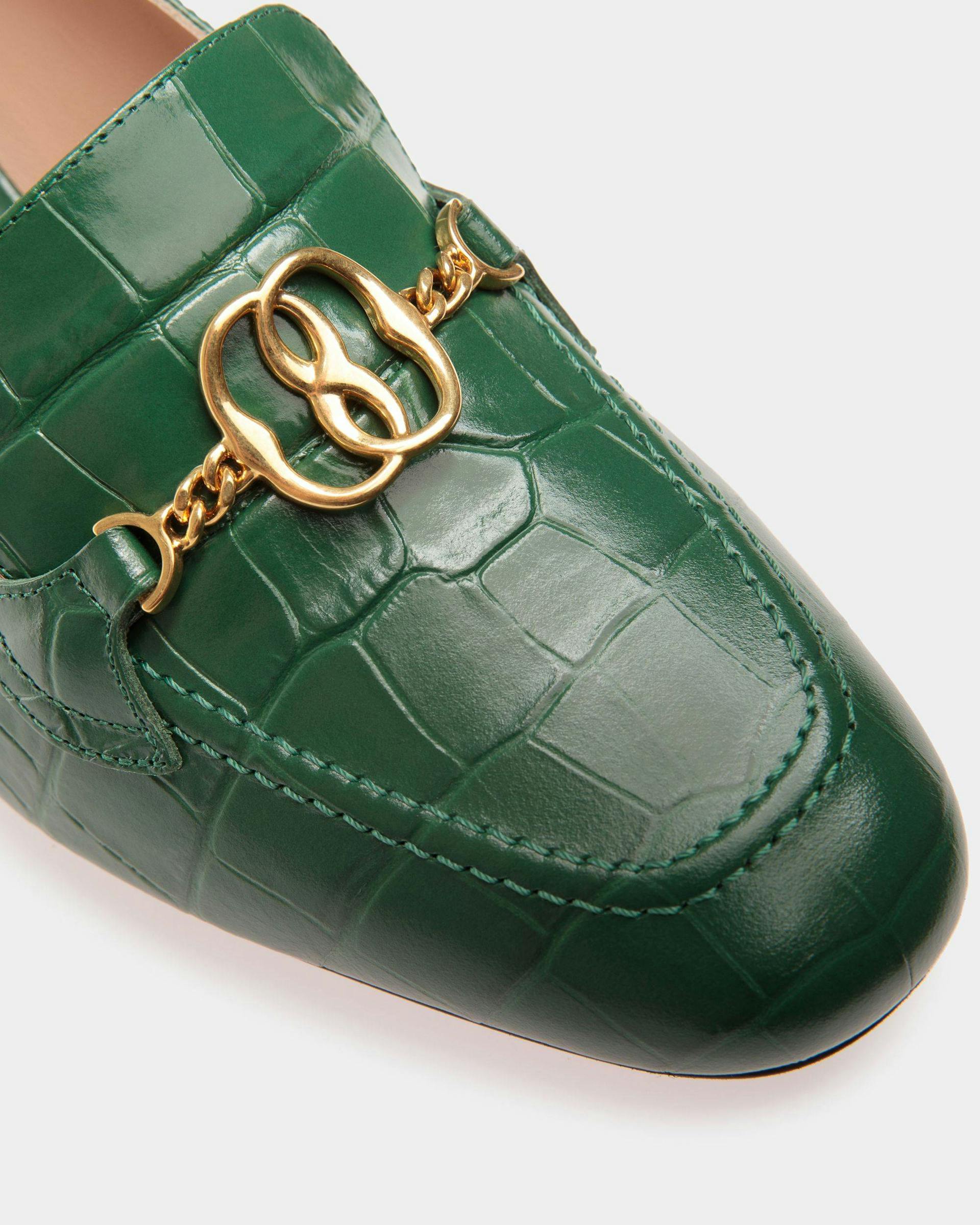 Daily Emblem Loafers In Kelly Green Leather - Women's - Bally - 04