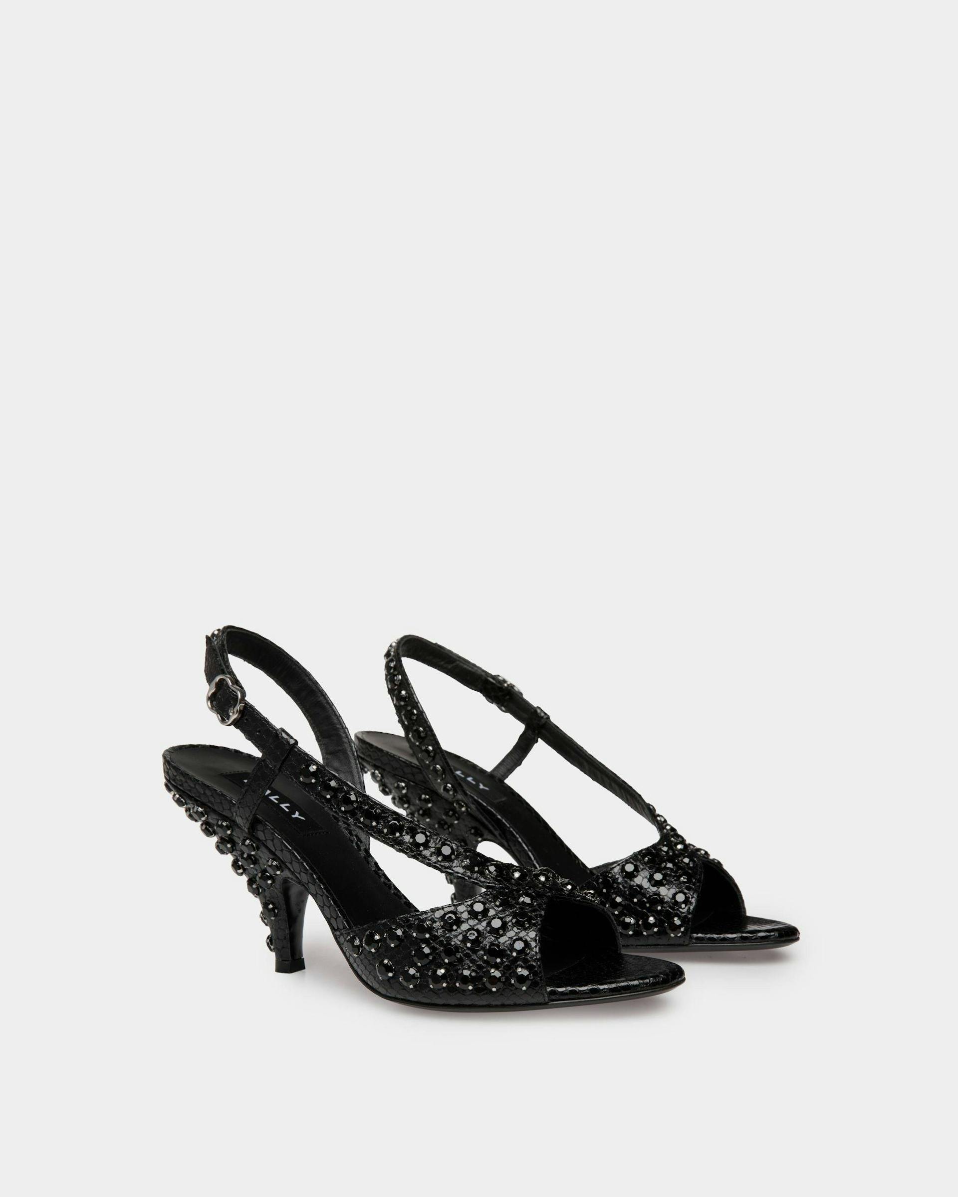 Katy Heeled Sandal in Black Python Printed Leather - Women's - Bally - 02