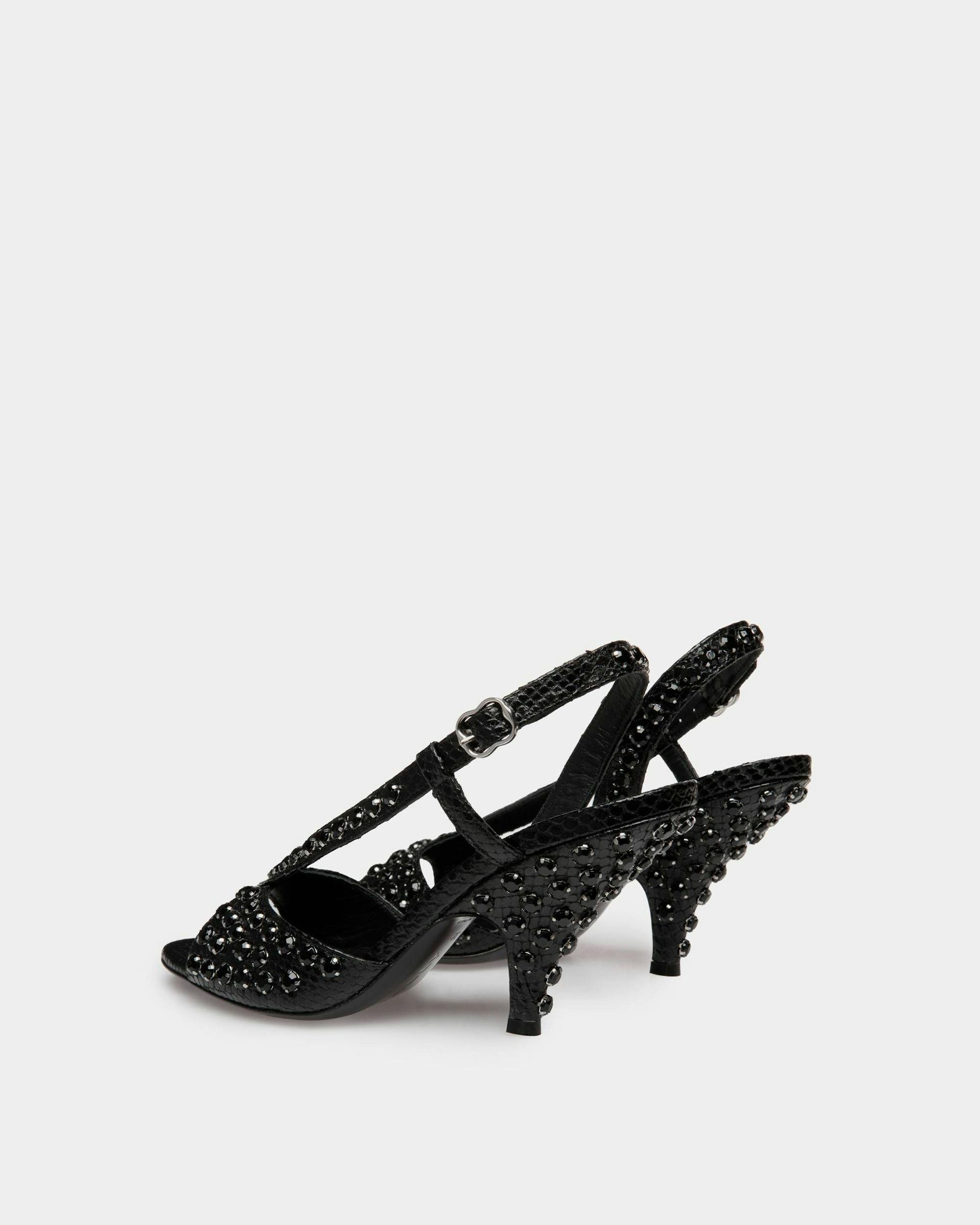 Katy Heeled Sandal in Black Python Printed Leather - Women's - Bally - 03