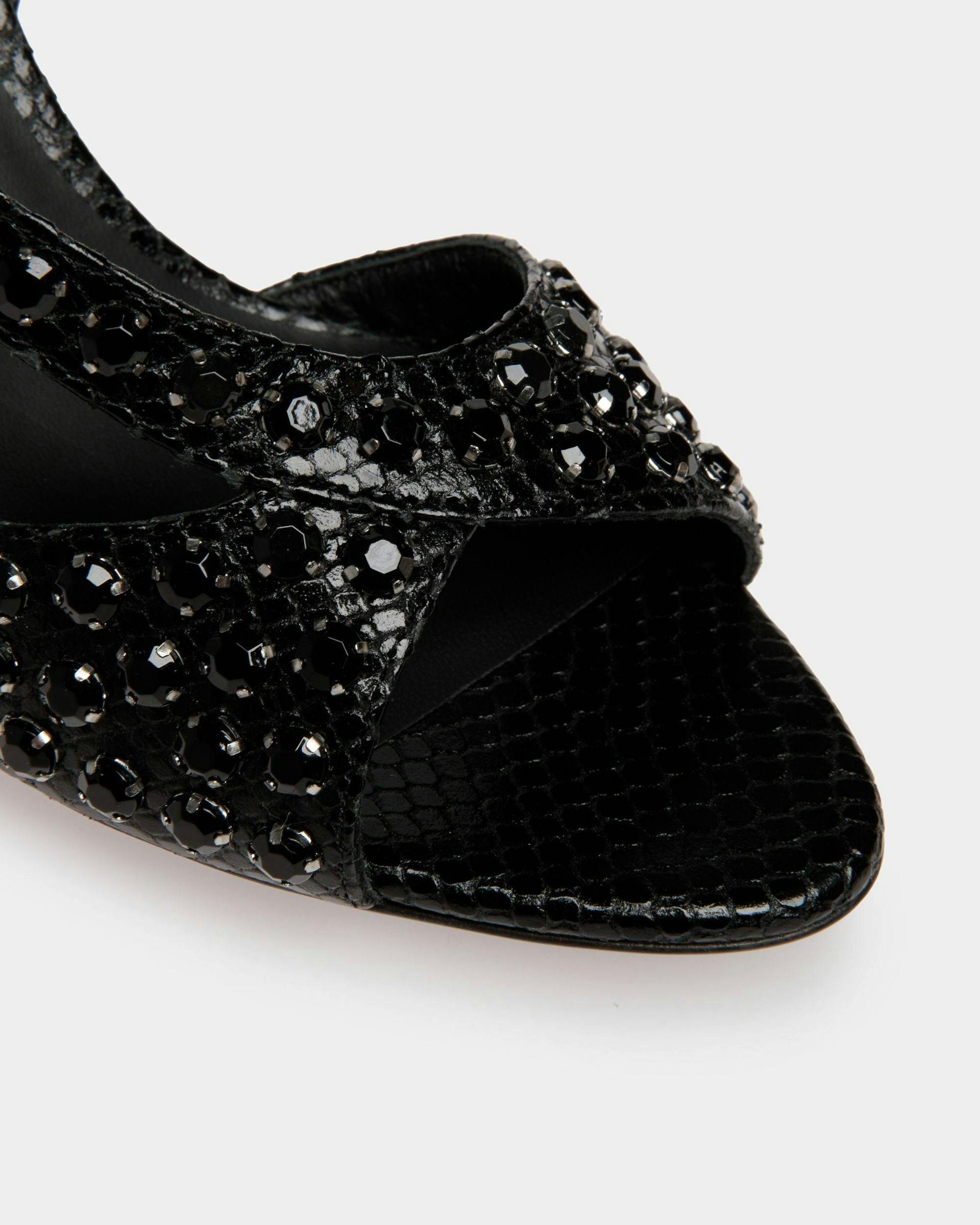 Katy Heeled Sandal in Black Python Printed Leather - Women's - Bally - 04