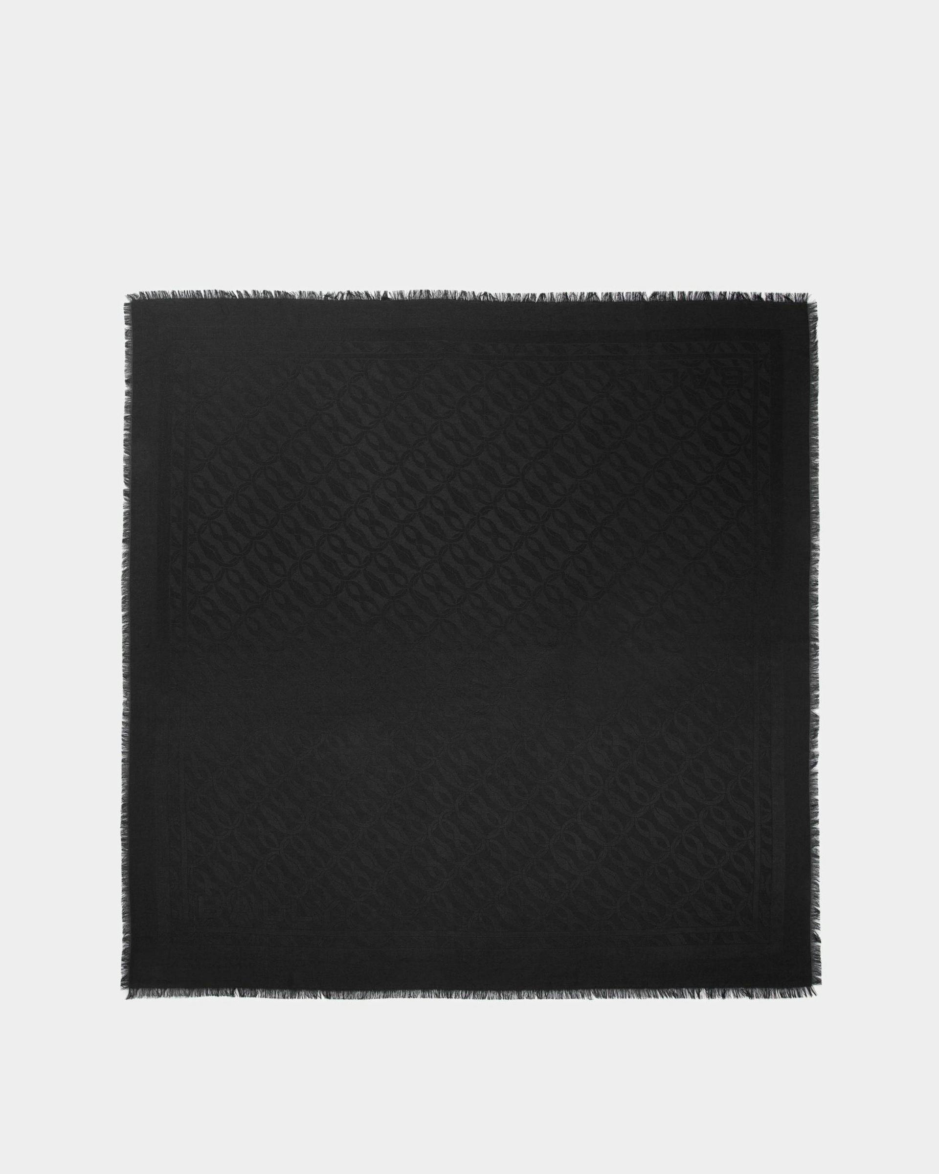 Emblem Print Square Scarf In Black Silk - Women's - Bally - 01
