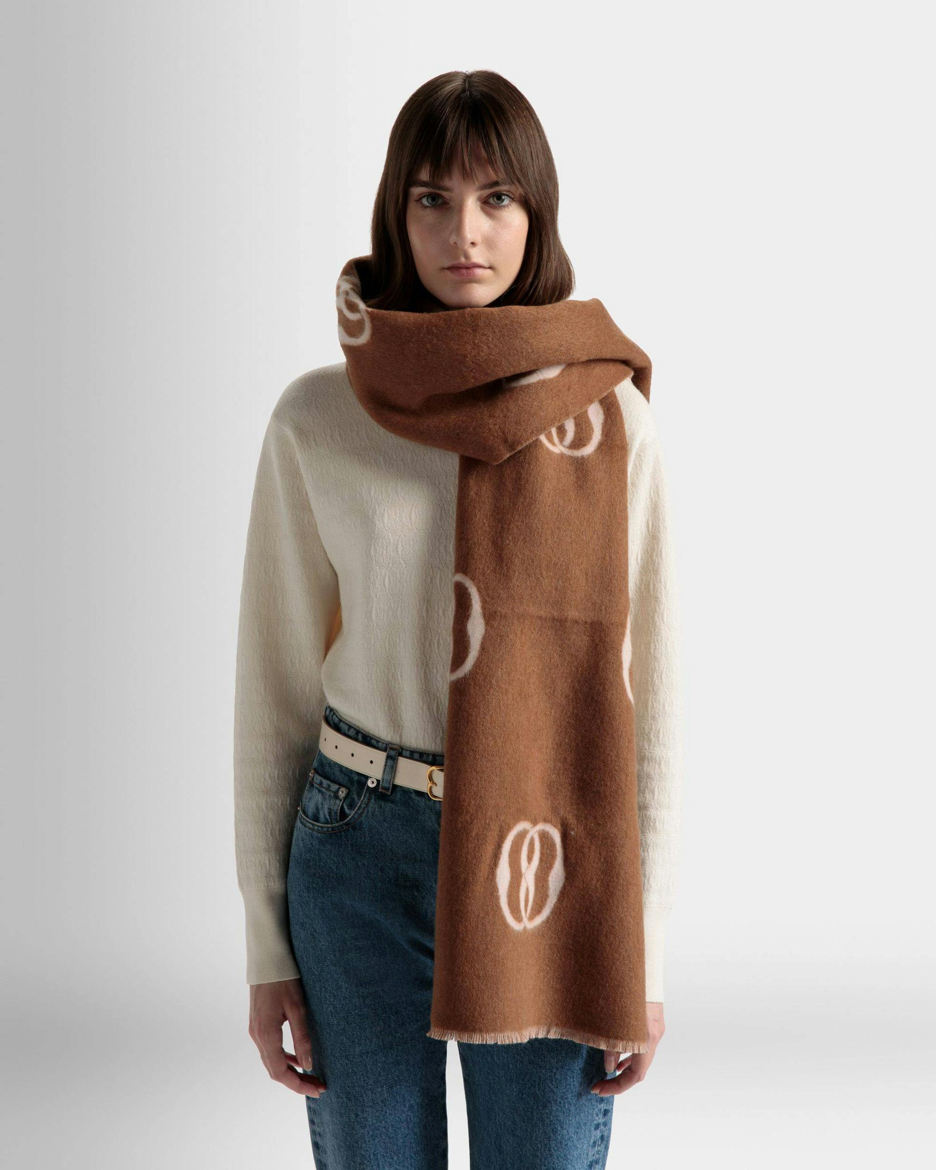Women's Emblem Scarf In Desert And Dusty Petal Fabric | Bally | On Model Front