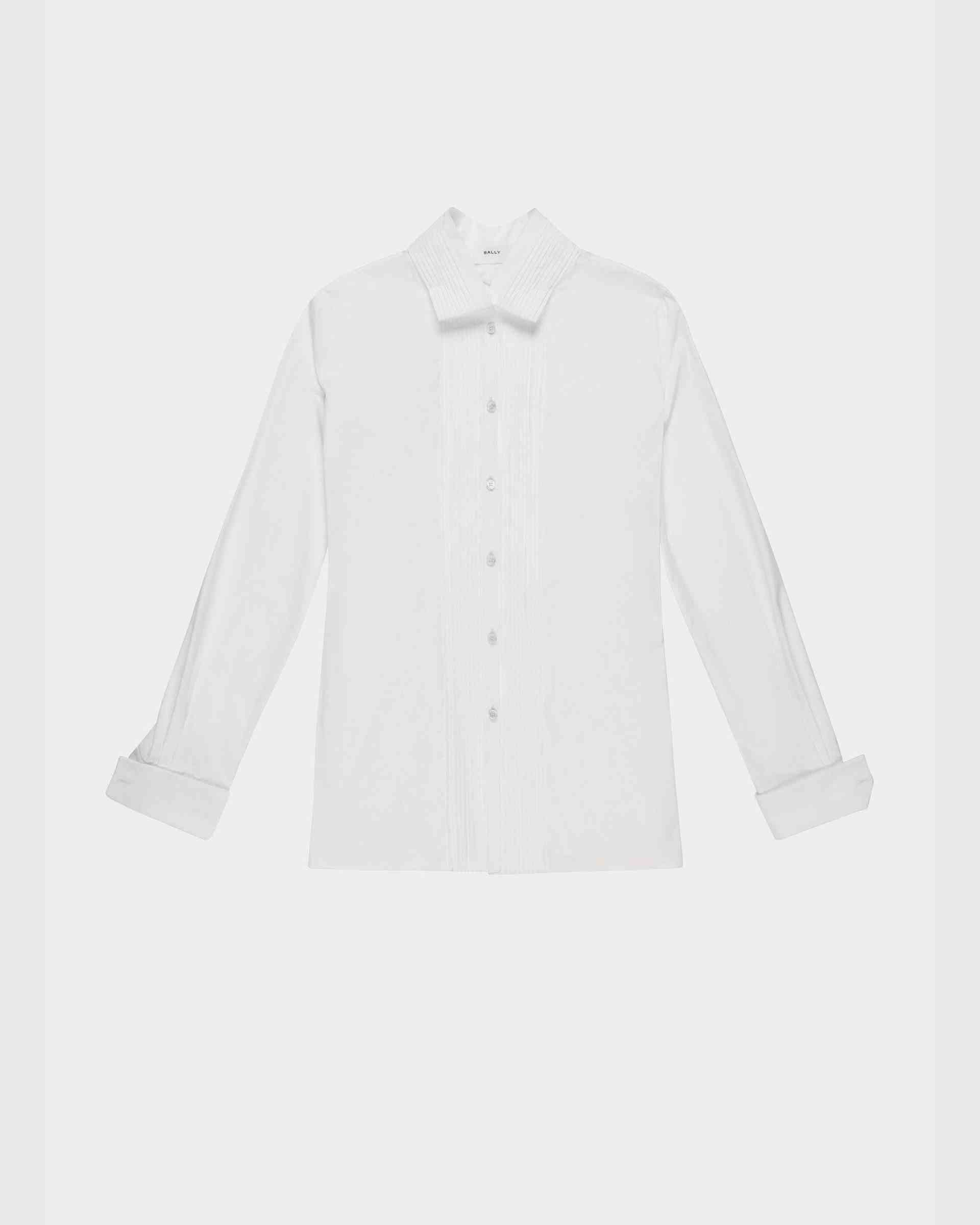 Pleated Placket Shirt In White Cotton Poplin - Women's - Bally