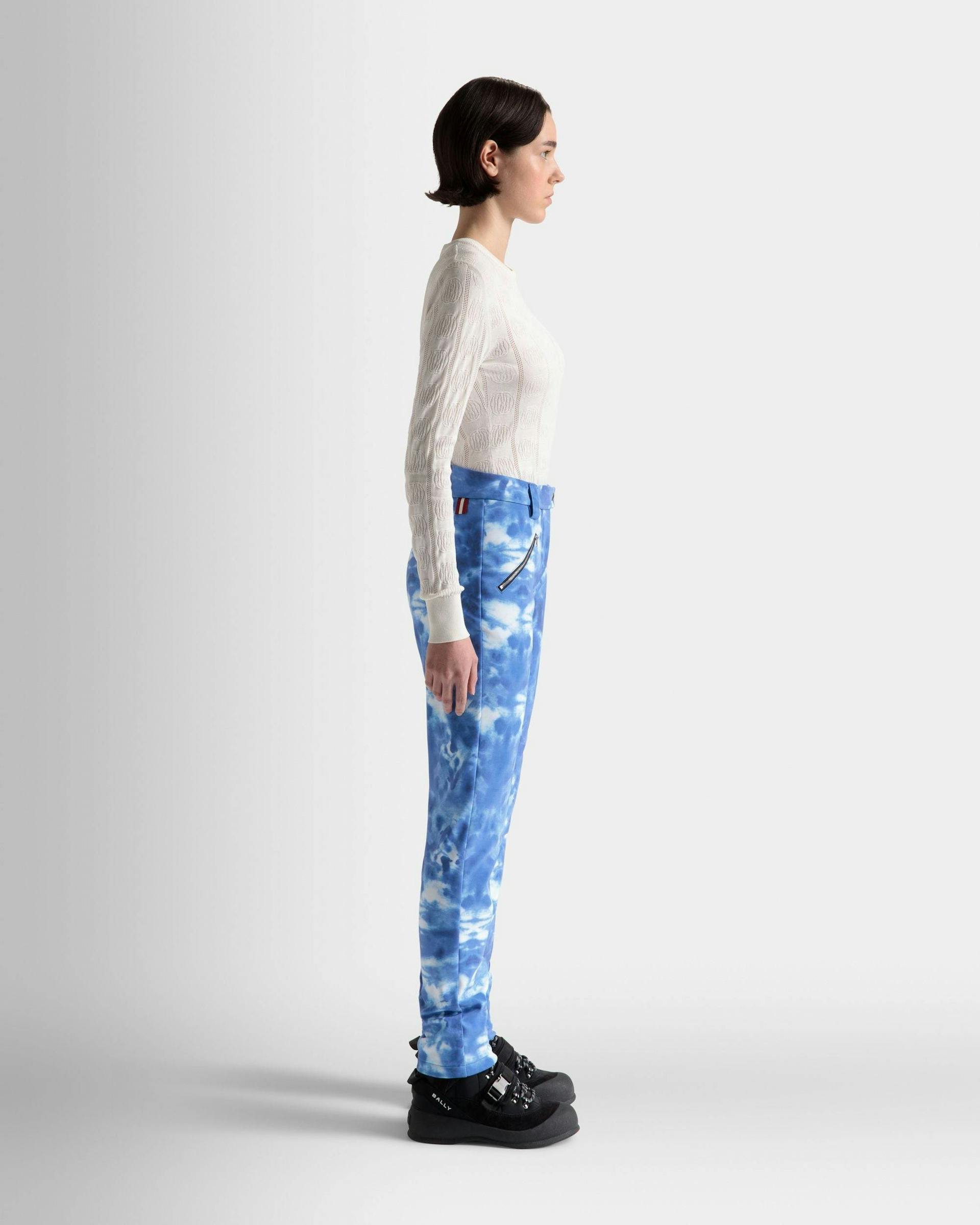 Women's Stretch Pants In Blue | Bally | On Model 3/4 Front