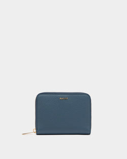 Zip Around Wallet in Blue Grained Leather