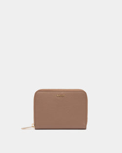 Zip Around Wallet in Beige Grained Leather