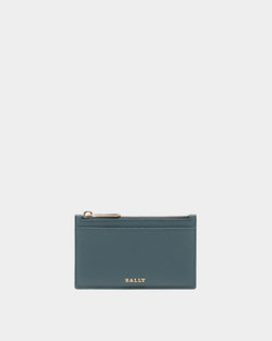 Zipped Card Holder in Blue Grained Leather