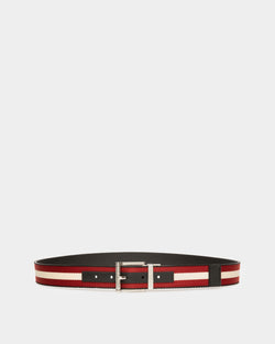 Casual 35mm Belt In Black And Red Fabric And Leather