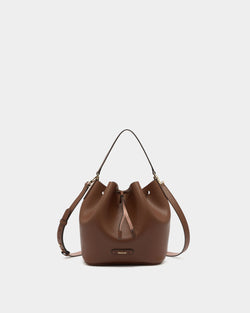 Bolso Cubo De Piel Granulada Marrón