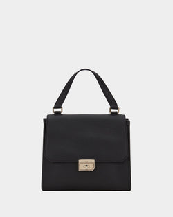 Top Handle Bag in Black Grained Leather