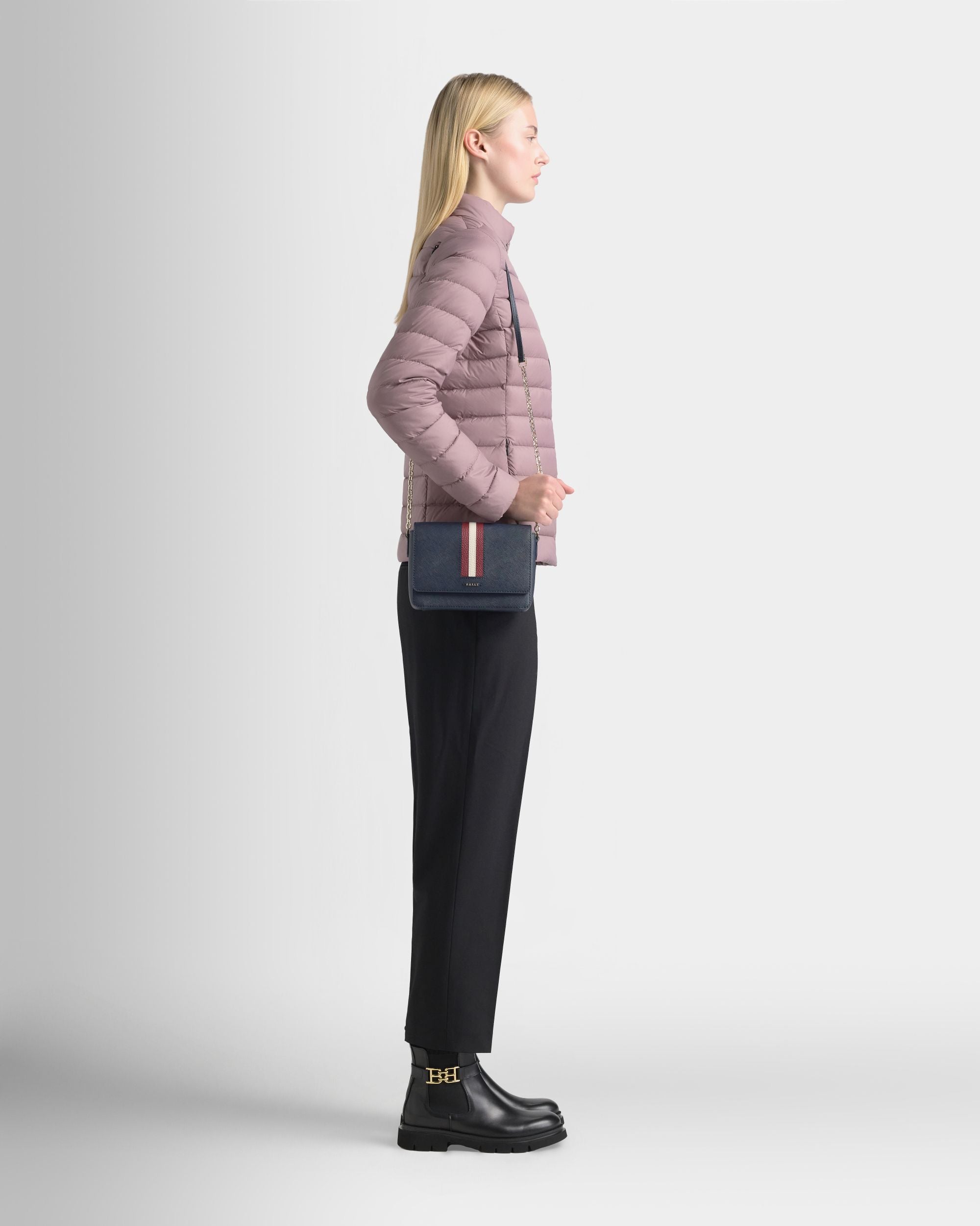 Bally Global - Mini Bag in Navy Blue Embossed Leather With a Bally Ribbon - Blue