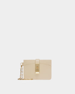 Ava Leather Card Holder In Light Beige