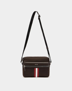 Travel Crossbody Bag in Coffee Fabric With a Bally Ribbon