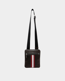 Travel Crossbody Bag in Coffee Fabric With a Bally Ribbon