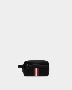 Travel Pouch in Black Fabric With a Bally Ribbon
