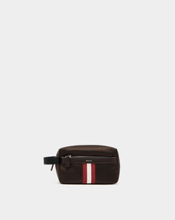 Travel Pouch in Coffee Fabric With a Bally Ribbon