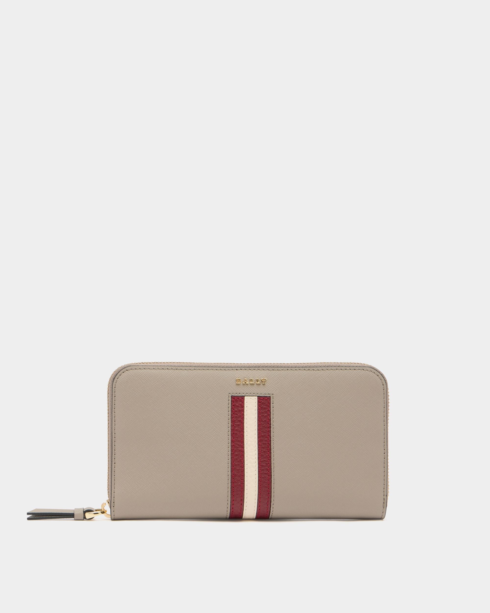 Bally Global - Zip Around Wallet in Taupe Embossed Leather With a Bally Ribbon - Grey