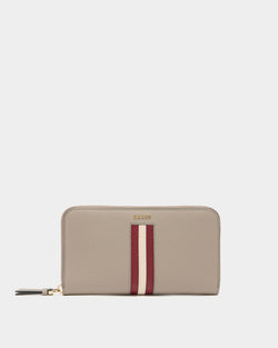 Zip Around Wallet in Taupe Embossed Leather With a Bally Ribbon