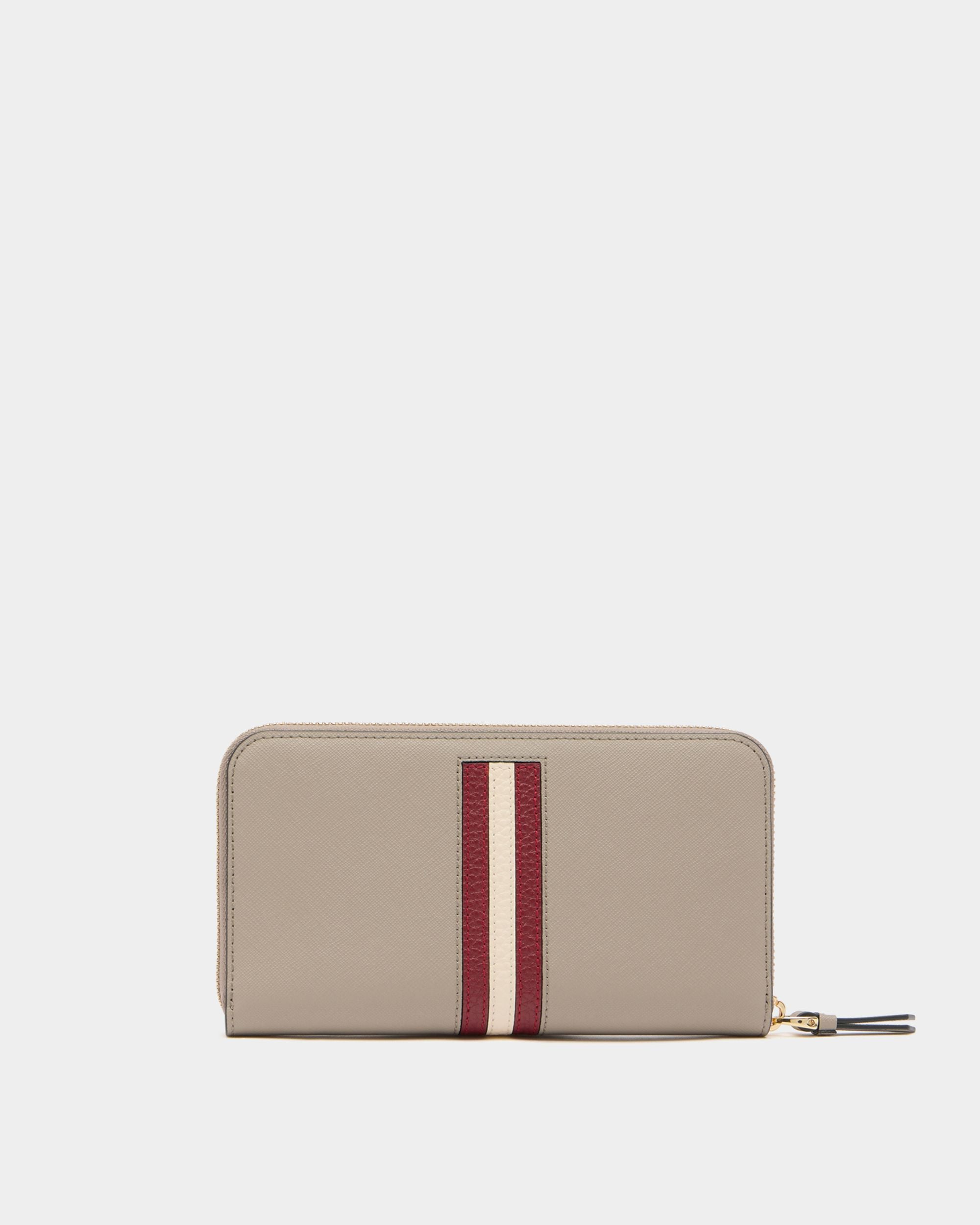 Bally Global - Zip Around Wallet in Taupe Embossed Leather With a Bally Ribbon - Grey