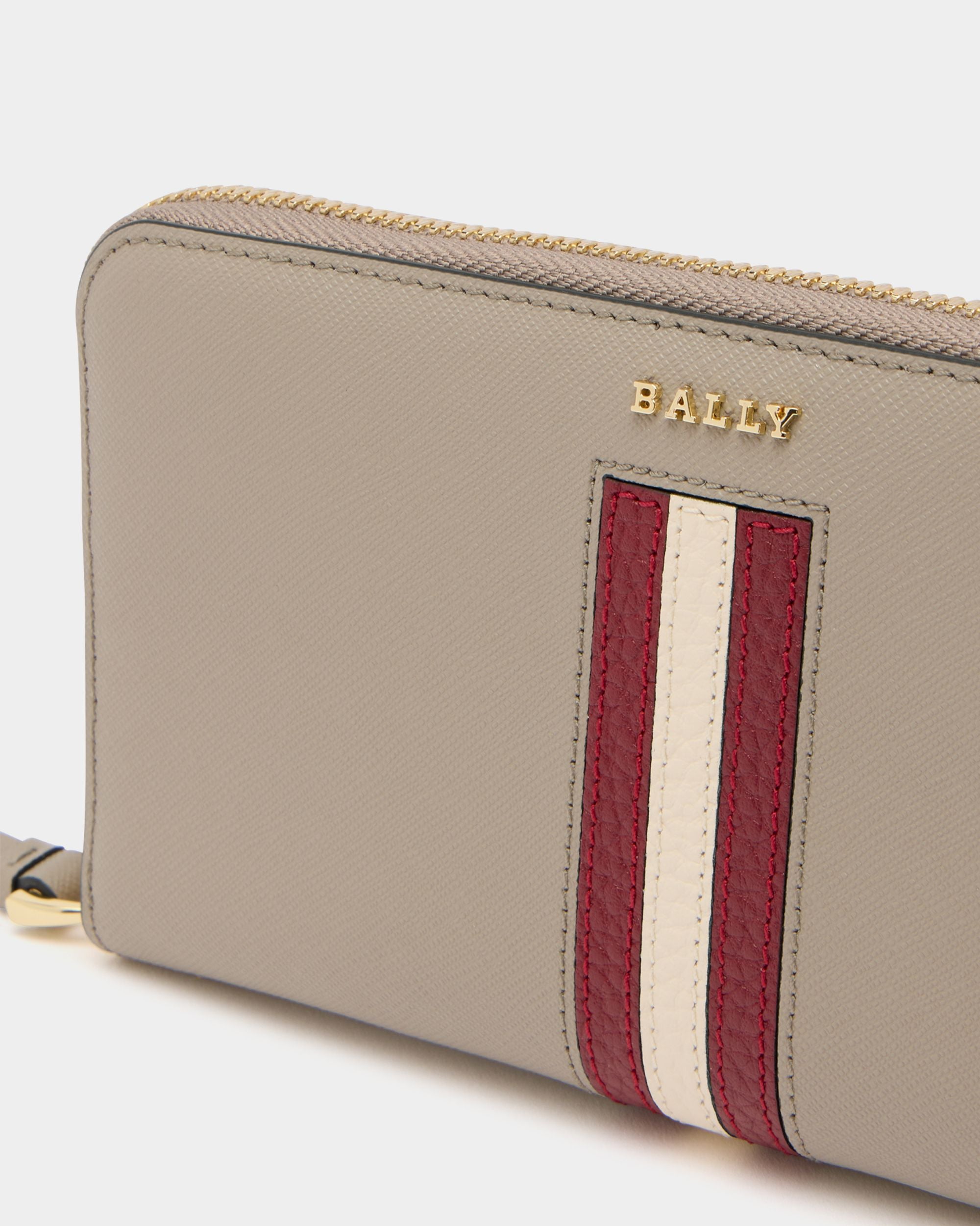 Bally Global - Zip Around Wallet in Taupe Embossed Leather With a Bally Ribbon - Grey