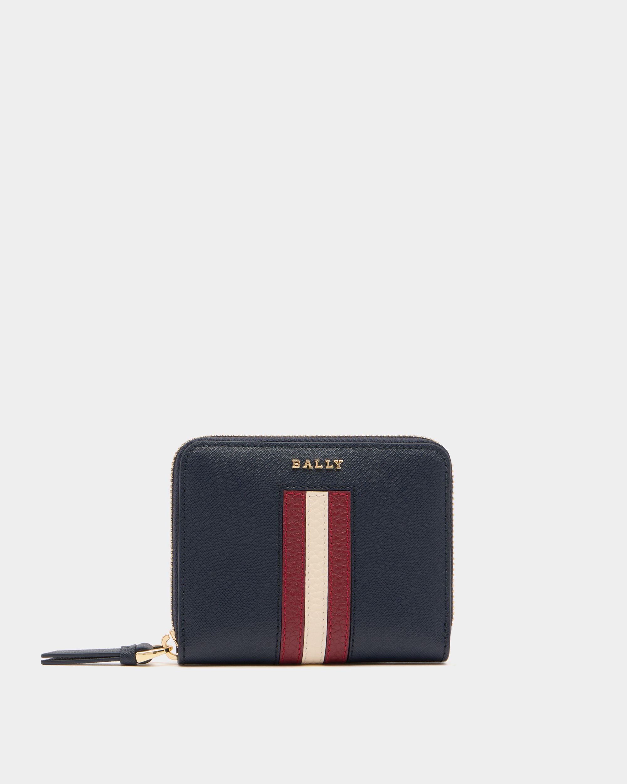 Bally Global - Portafoglio Con Zip In Pelle Goffrata Navy Blue Con Dettaglio Bally Ribbon - Blu