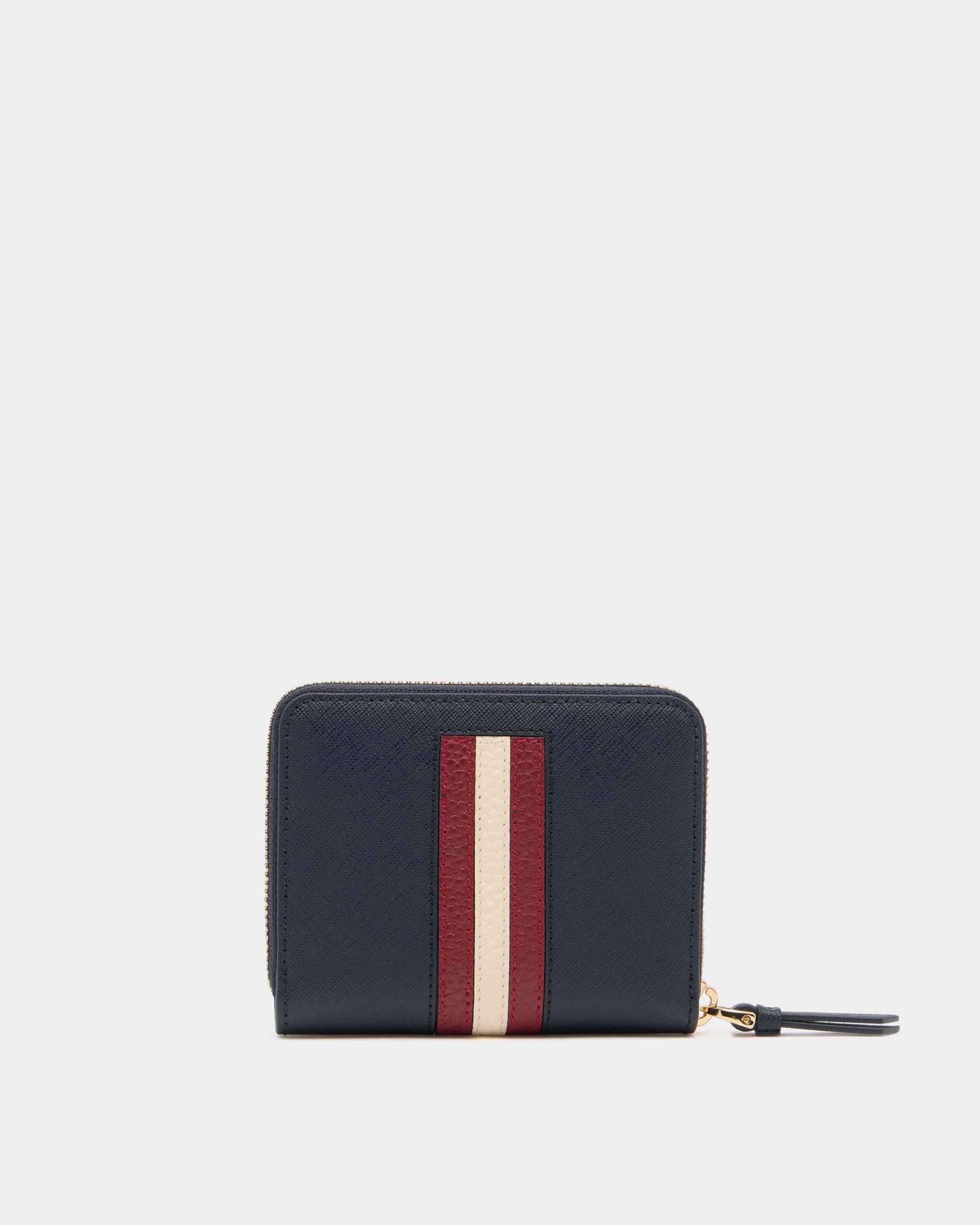 Bally Global - Portafoglio Con Zip In Pelle Goffrata Navy Blue Con Dettaglio Bally Ribbon - Blu