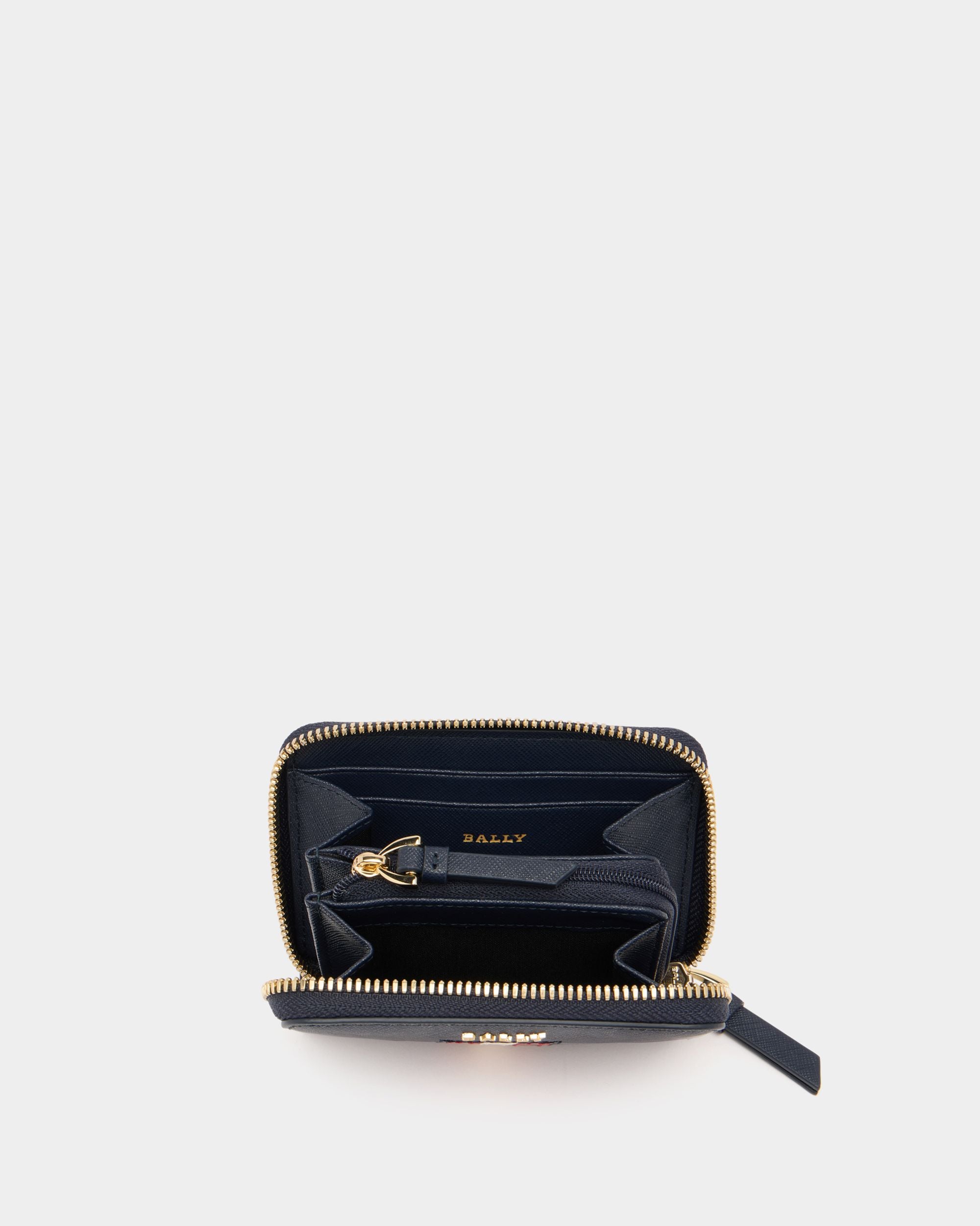 Bally Global - Portafoglio Con Zip In Pelle Goffrata Navy Blue Con Dettaglio Bally Ribbon - Blu