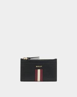 Zipped Card Holder in Black Embossed Leather With a Bally Ribbon