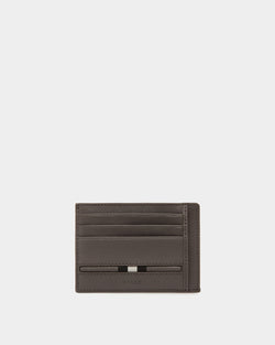 Business Card Holder In Grey Embossed Leather