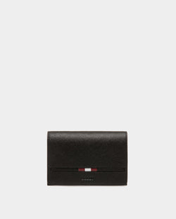 Business Card Holder in Black Embossed Leather