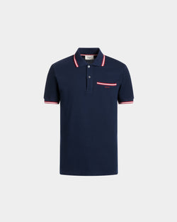 Polo En Maille Piquée De Coton Bleu