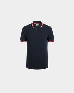 Polo En Maille Piquée De Coton Bleu