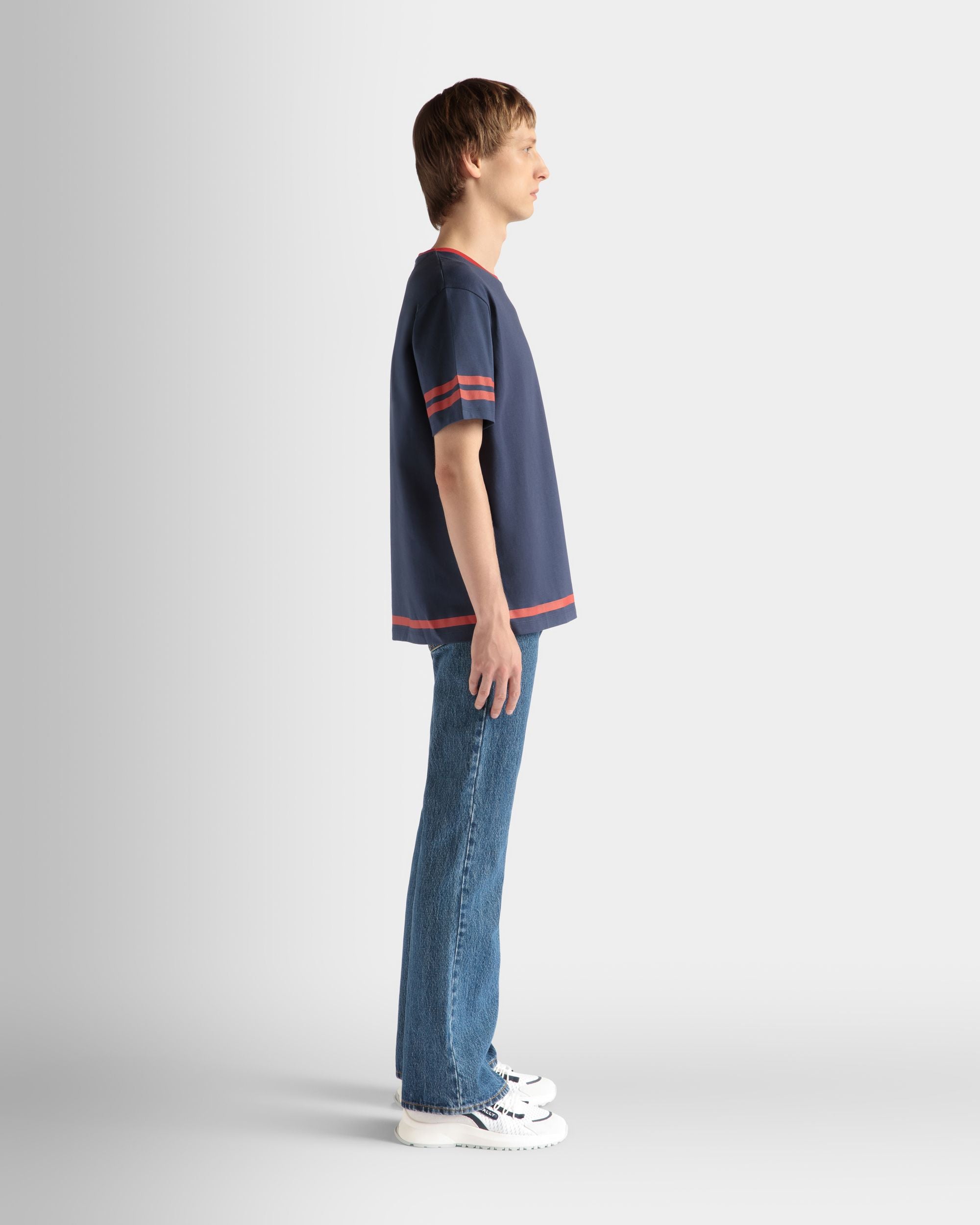 Bally Global - 520 T-Shirt In Navy Blue Cotton - Blue