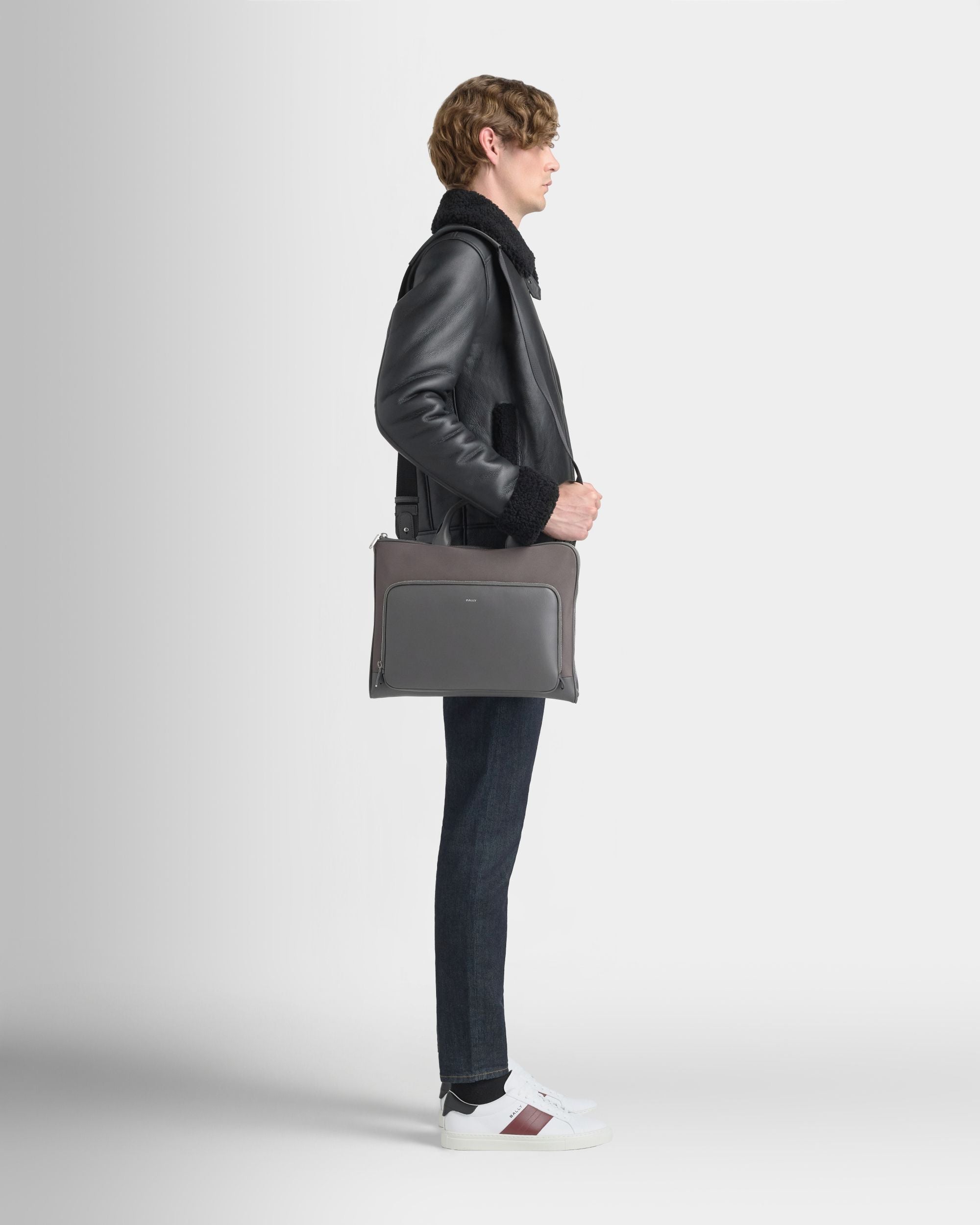 Bally Global - Vogel Briefcase in Grey Nylon and Recycled Leather - Grey