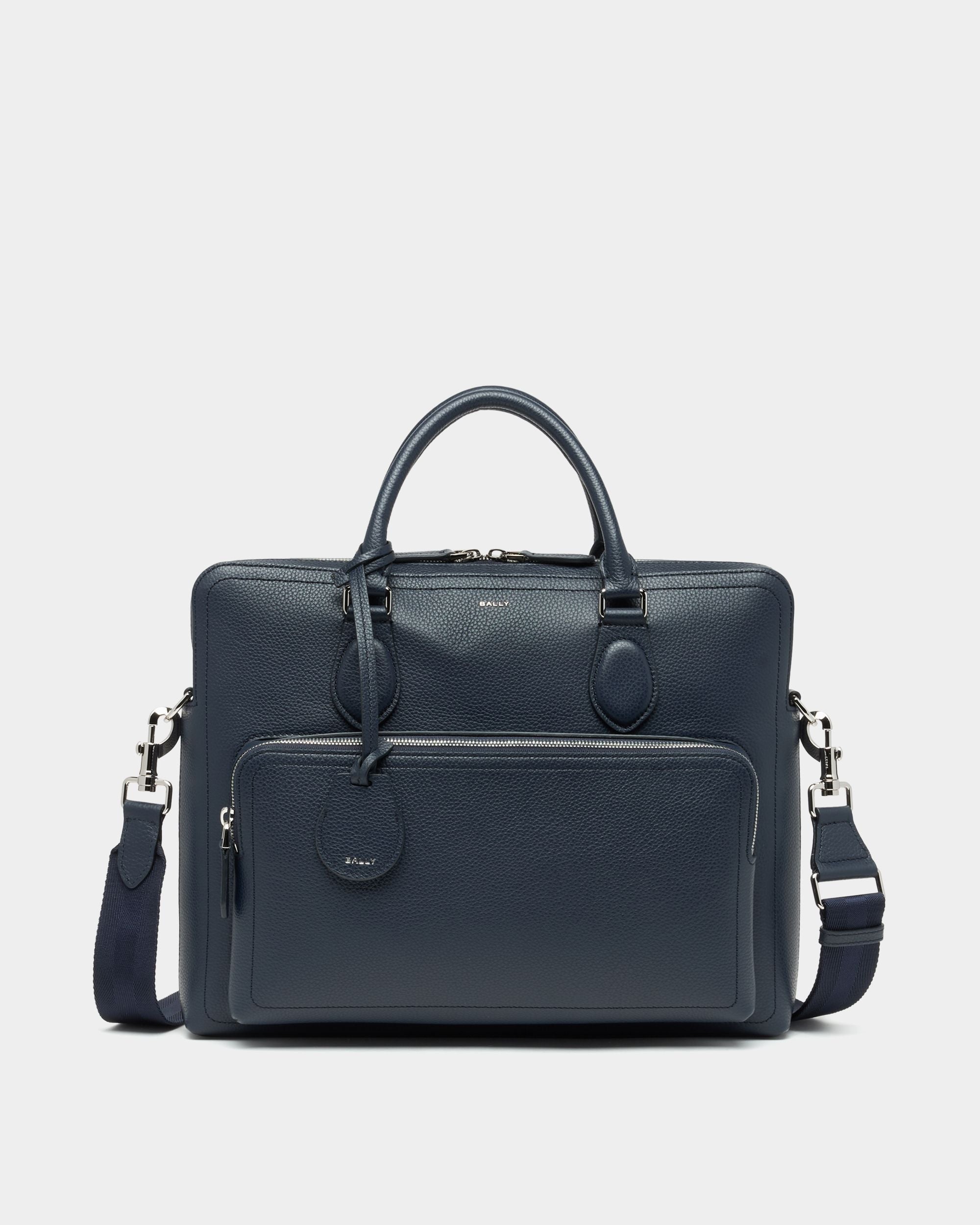 Bally Global - Capitol Briefcase in Navy Blue Grained Leather - Blue