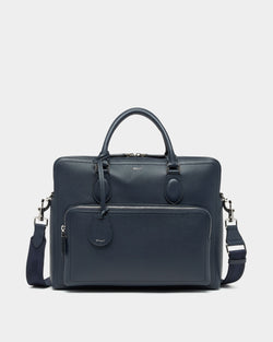 Capitol Briefcase in Navy Blue Grained Leather