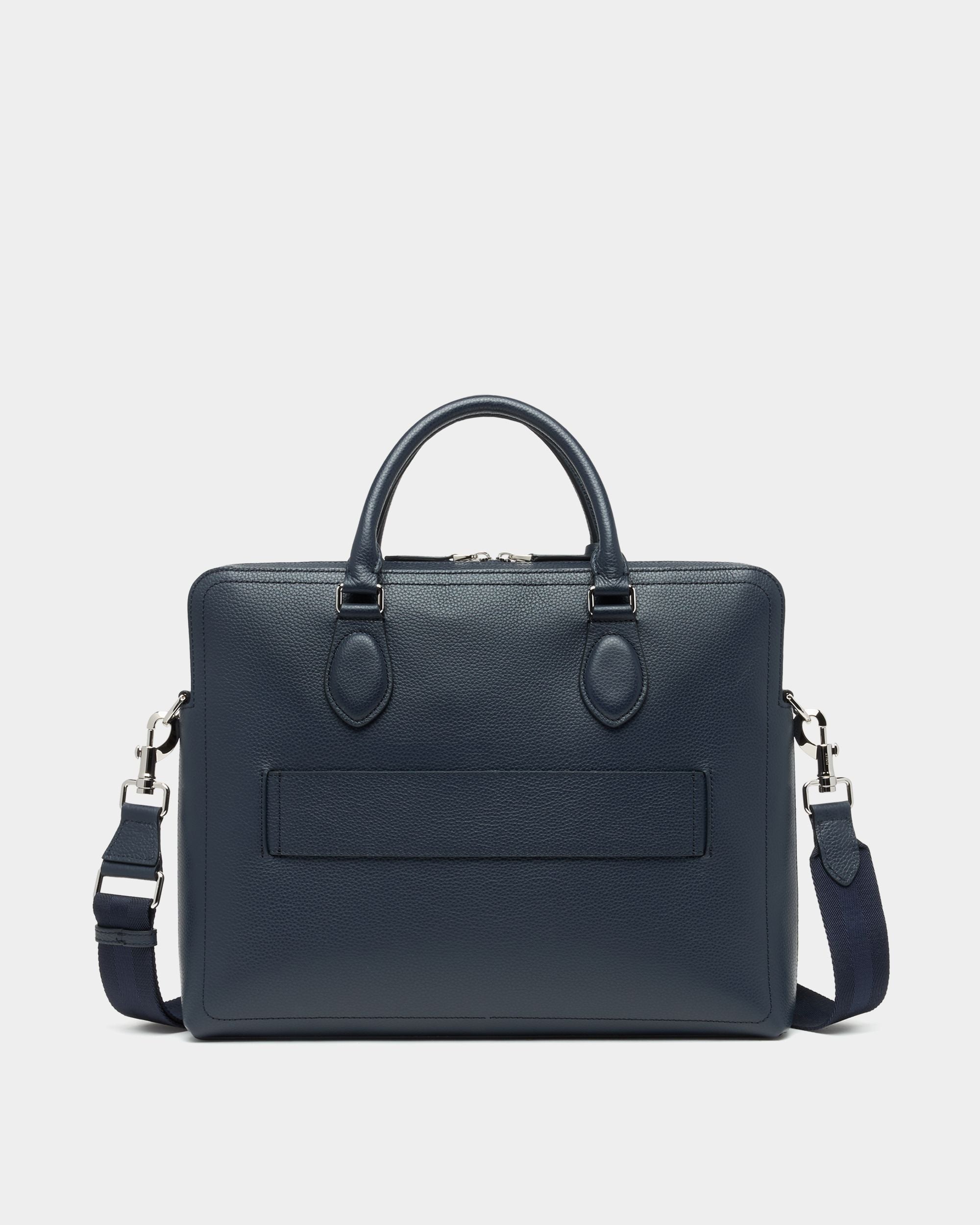 Bally Global - Capitol Briefcase in Navy Blue Grained Leather - Blue